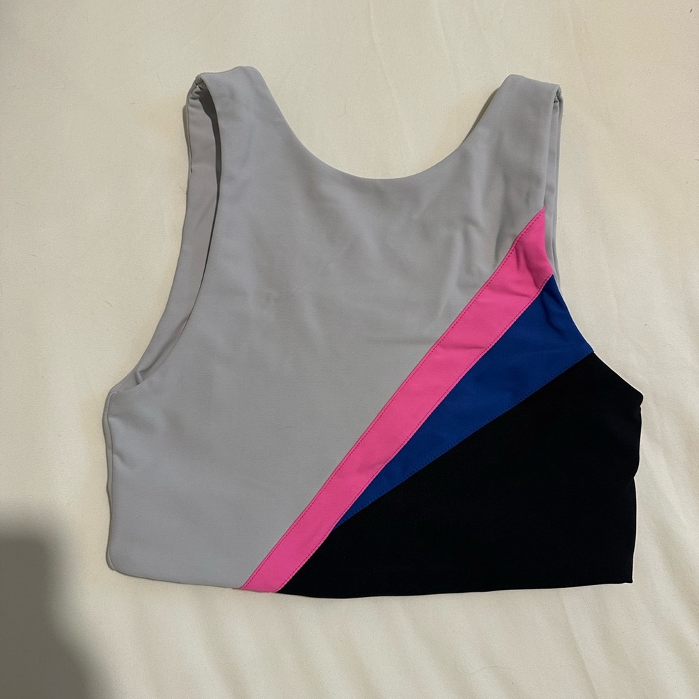 Betsey Johnson Gray, Pink, Blue, and Black Sports Bra